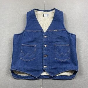 Vintage Wrangler Denim Vest Mens Large Blue Sherpa Lined Button Up USA